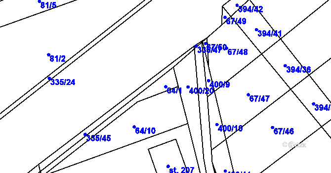 Parcela st. 64/1 v KÚ Kluk, Katastrální mapa