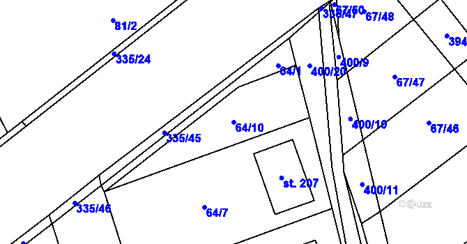 Parcela st. 64/10 v KÚ Kluk, Katastrální mapa