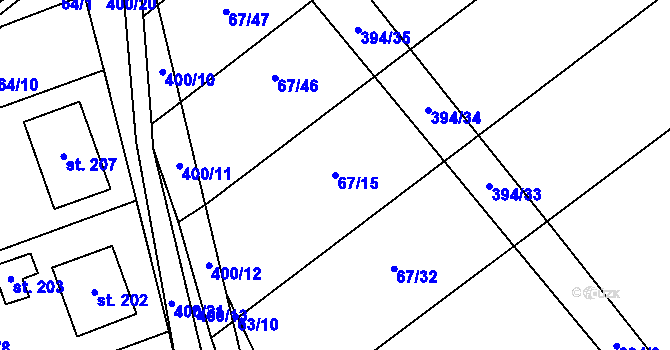 Parcela st. 67/15 v KÚ Kluk, Katastrální mapa