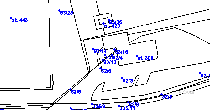 Parcela st. 83/12 v KÚ Kluk, Katastrální mapa