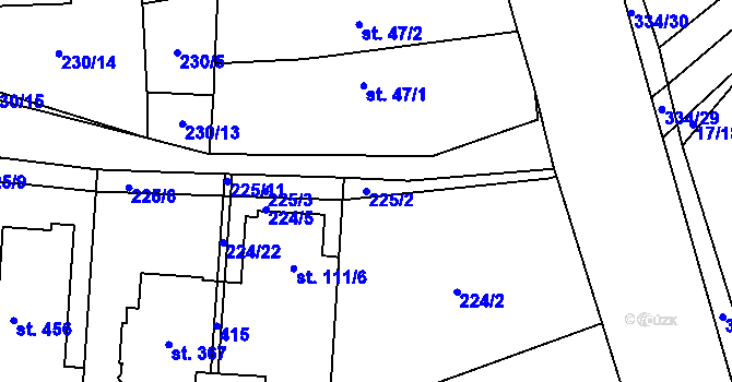 Parcela st. 225/2 v KÚ Kluk, Katastrální mapa