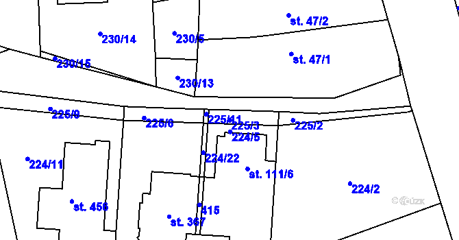 Parcela st. 225/3 v KÚ Kluk, Katastrální mapa