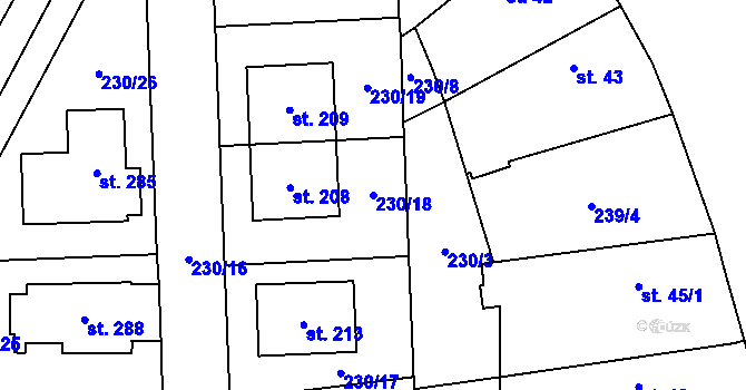 Parcela st. 230/18 v KÚ Kluk, Katastrální mapa