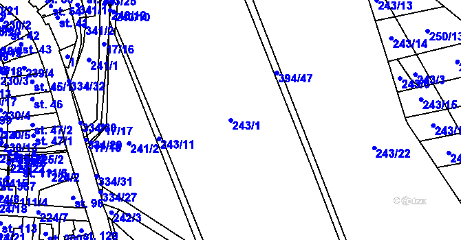 Parcela st. 243/1 v KÚ Kluk, Katastrální mapa