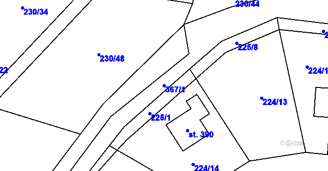 Parcela st. 367/1 v KÚ Kluk, Katastrální mapa
