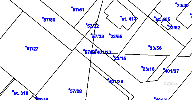 Parcela st. 401/23 v KÚ Kluk, Katastrální mapa