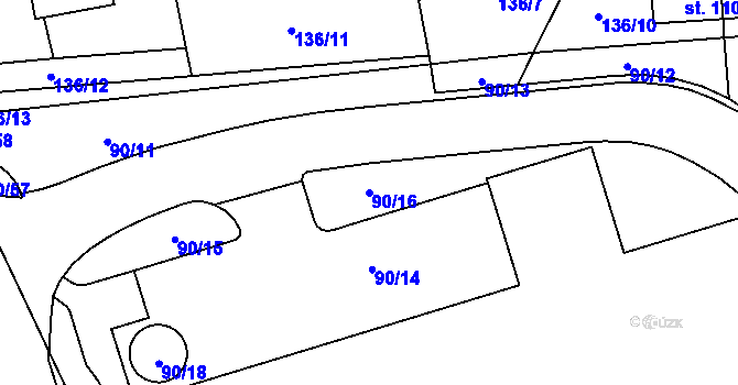 Parcela st. 90/16 v KÚ Kluk, Katastrální mapa