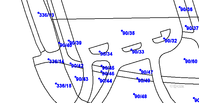 Parcela st. 90/34 v KÚ Kluk, Katastrální mapa
