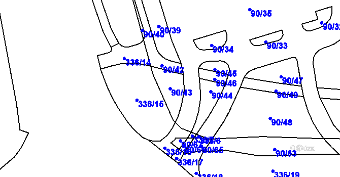 Parcela st. 90/43 v KÚ Kluk, Katastrální mapa
