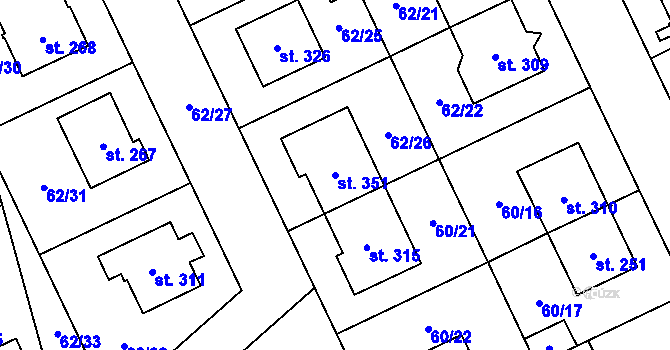Parcela st. 351 v KÚ Kluk, Katastrální mapa