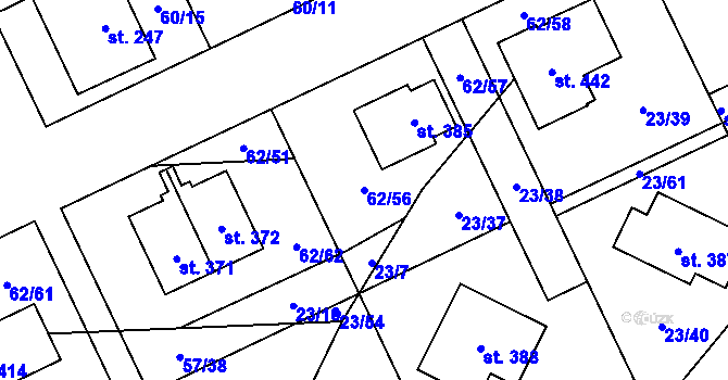 Parcela st. 62/56 v KÚ Kluk, Katastrální mapa