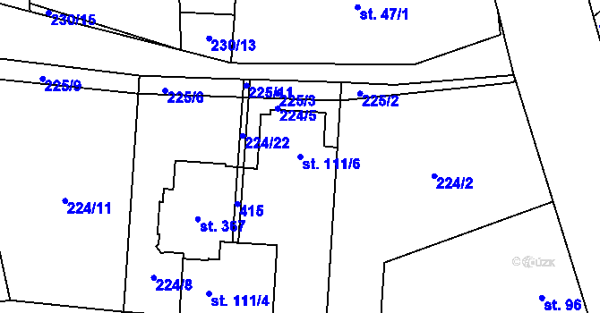 Parcela st. 111/6 v KÚ Kluk, Katastrální mapa