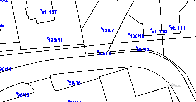 Parcela st. 90/13 v KÚ Kluk, Katastrální mapa