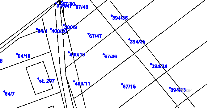Parcela st. 67/46 v KÚ Kluk, Katastrální mapa