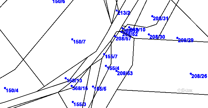 Parcela st. 155/7 v KÚ Kluk, Katastrální mapa