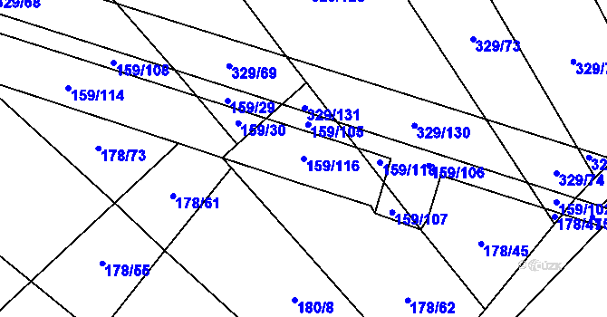 Parcela st. 159/116 v KÚ Kluk, Katastrální mapa