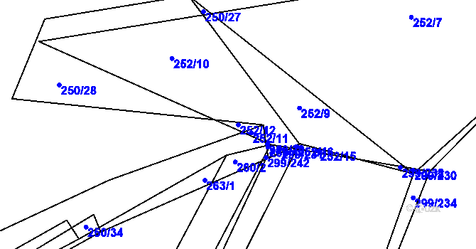 Parcela st. 252/12 v KÚ Kluk, Katastrální mapa