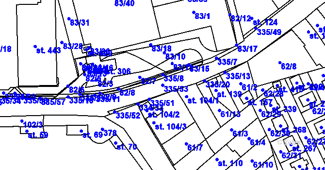 Parcela st. 335/53 v KÚ Kluk, Katastrální mapa