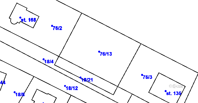 Parcela st. 76/13 v KÚ Kluky u Čáslavi, Katastrální mapa
