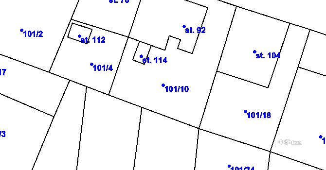 Parcela st. 101/10 v KÚ Kluky u Čáslavi, Katastrální mapa