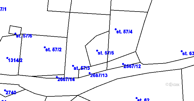 Parcela st. 57/5 v KÚ Kluky u Písku, Katastrální mapa