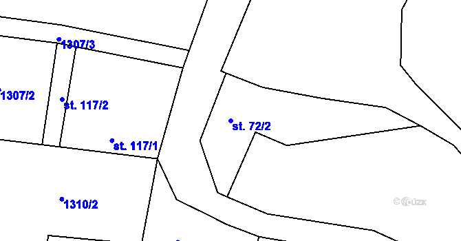 Parcela st. 72/2 v KÚ Kluky u Písku, Katastrální mapa