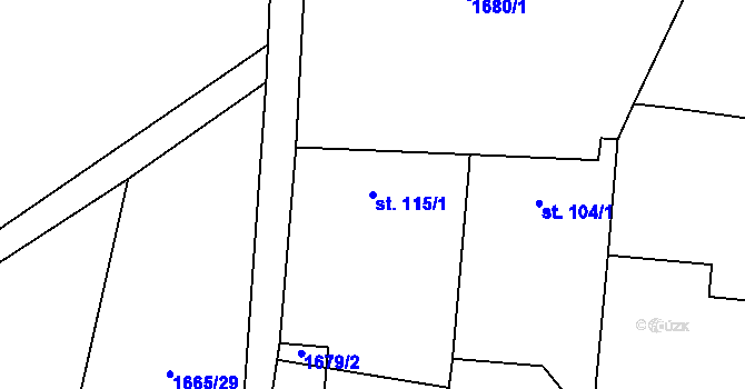 Parcela st. 115/1 v KÚ Kluky u Písku, Katastrální mapa