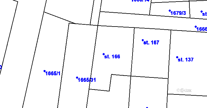 Parcela st. 166 v KÚ Kluky u Písku, Katastrální mapa