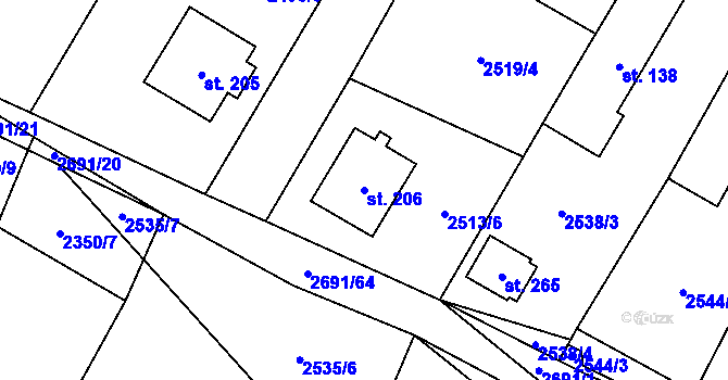 Parcela st. 206 v KÚ Kluky u Písku, Katastrální mapa