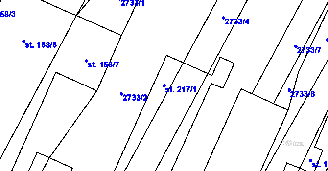 Parcela st. 217/1 v KÚ Kluky u Písku, Katastrální mapa