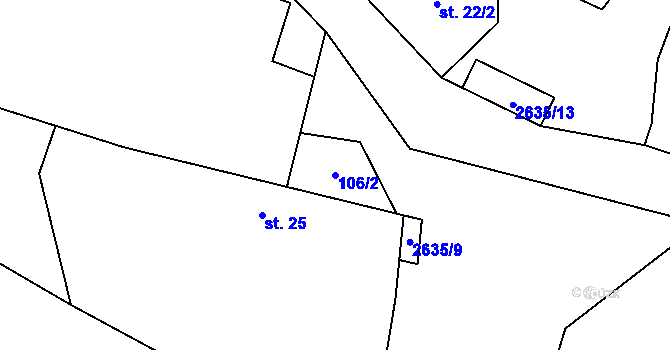Parcela st. 106/2 v KÚ Kluky u Písku, Katastrální mapa