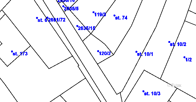 Parcela st. 120/2 v KÚ Kluky u Písku, Katastrální mapa