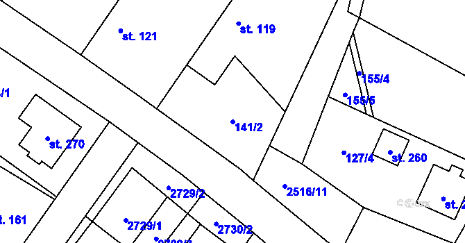 Parcela st. 141/2 v KÚ Kluky u Písku, Katastrální mapa