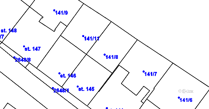 Parcela st. 141/8 v KÚ Kluky u Písku, Katastrální mapa