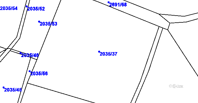 Parcela st. 2035/37 v KÚ Kluky u Písku, Katastrální mapa