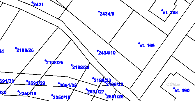 Parcela st. 2434/10 v KÚ Kluky u Písku, Katastrální mapa