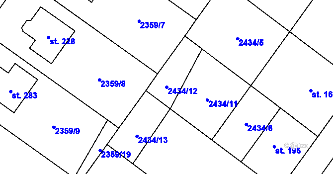 Parcela st. 2434/12 v KÚ Kluky u Písku, Katastrální mapa