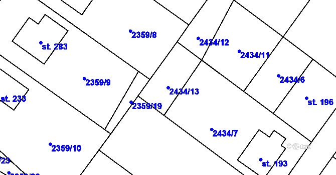 Parcela st. 2434/13 v KÚ Kluky u Písku, Katastrální mapa