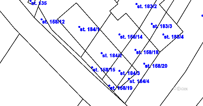 Parcela st. 184/2 v KÚ Kluky u Písku, Katastrální mapa