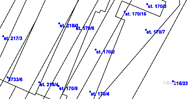 Parcela st. 170/2 v KÚ Kluky u Písku, Katastrální mapa