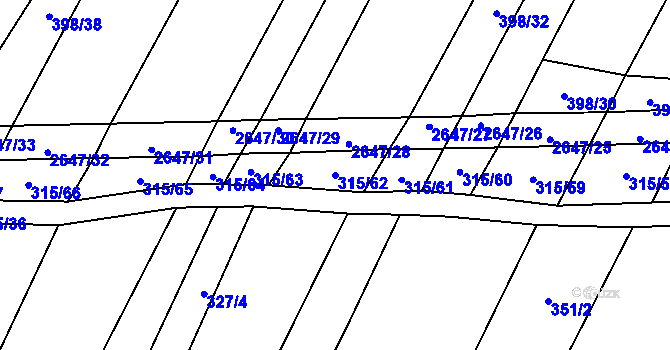 Parcela st. 315/62 v KÚ Kluky u Písku, Katastrální mapa