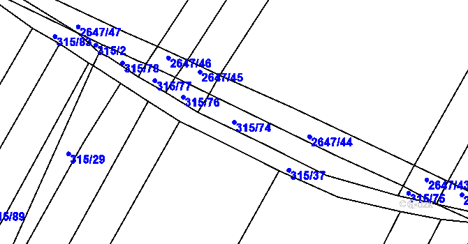 Parcela st. 315/74 v KÚ Kluky u Písku, Katastrální mapa
