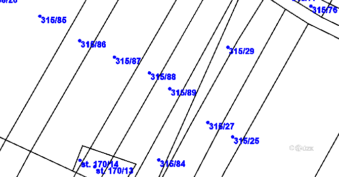 Parcela st. 315/89 v KÚ Kluky u Písku, Katastrální mapa