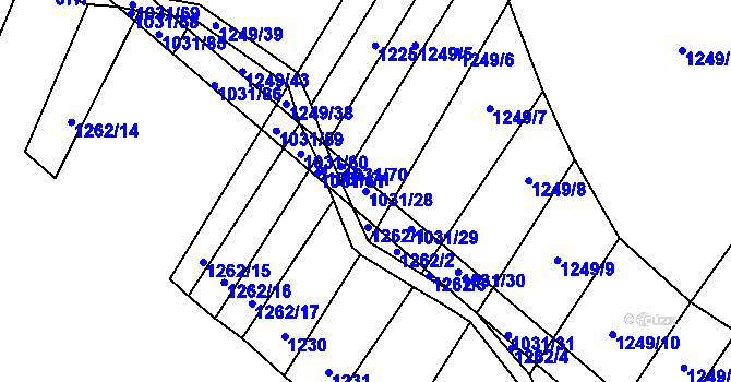Parcela st. 1031/28 v KÚ Kluky u Písku, Katastrální mapa