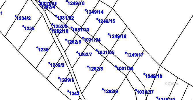 Parcela st. 1031/35 v KÚ Kluky u Písku, Katastrální mapa