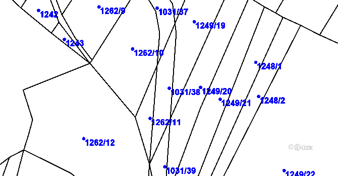 Parcela st. 1031/38 v KÚ Kluky u Písku, Katastrální mapa
