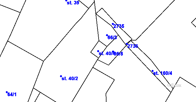 Parcela st. 40/4 v KÚ Kluky u Písku, Katastrální mapa