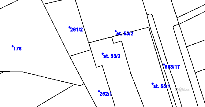 Parcela st. 53/3 v KÚ Kly, Katastrální mapa