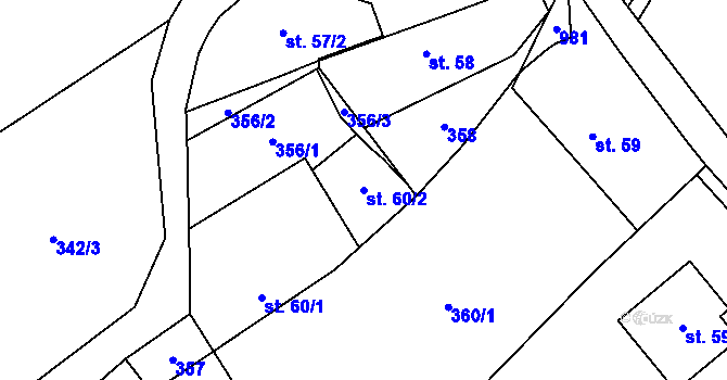 Parcela st. 60/2 v KÚ Kly, Katastrální mapa