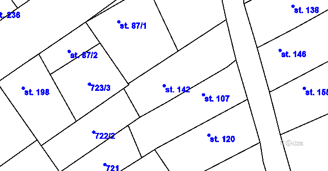 Parcela st. 142 v KÚ Kly, Katastrální mapa